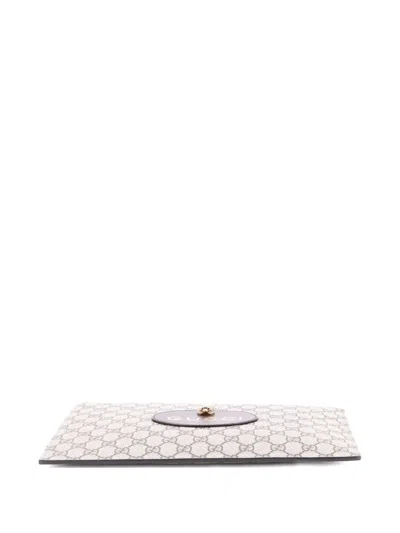 Pre-owned Gucci Neo Vintage Wristlet Pouch Gg Coated Canvas Clutch Bag In Neutral