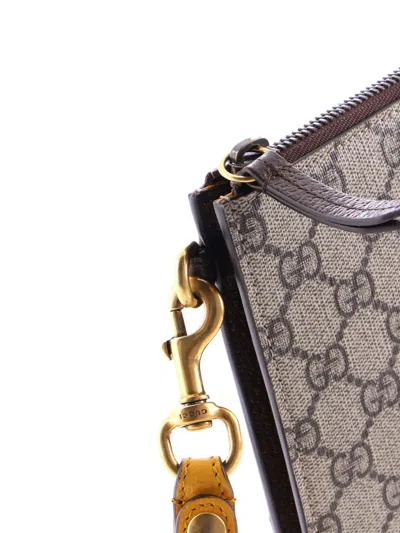 Pre-owned Gucci Neo Vintage Wristlet Pouch Gg Coated Canvas Clutch Bag In Neutral