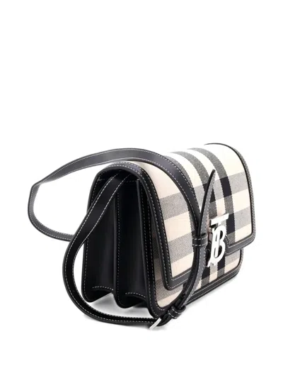 Pre-owned Burberry Tb Flap Bag Check Canvas Small Crossbody Bag In Neutral