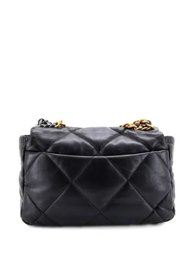 Pre-owned Chanel 19 Flap Bag Quilted Leather Large Crossbody Bag In Black