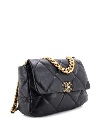 Pre-owned Chanel 19 Flap Bag Quilted Leather Large Crossbody Bag In Black