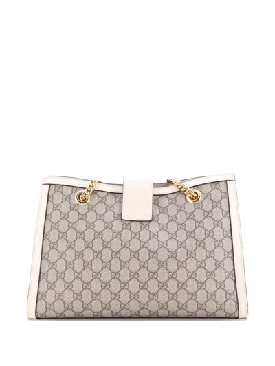 Pre-owned Gucci Padlock Chain Gg Coated Canvas With Leather Medium Tote Bag In Gray