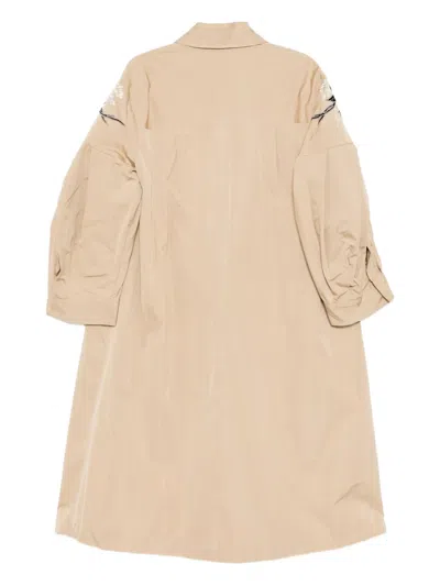 Biyan Floral-embroidered Coat In Neutral