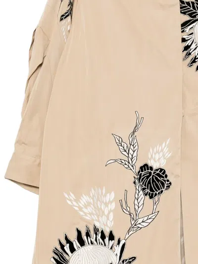 Biyan Floral-embroidered Coat In Neutral
