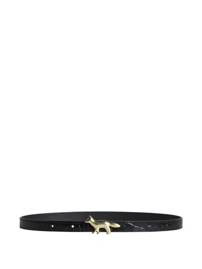 Maison Kitsuné Profile Fox Croc-embossed Leather Belt In Black