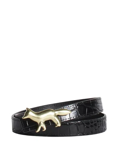 Maison Kitsuné Profile Fox Croc-embossed Leather Belt In Black