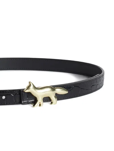 Maison Kitsuné Profile Fox Croc-embossed Leather Belt In Black