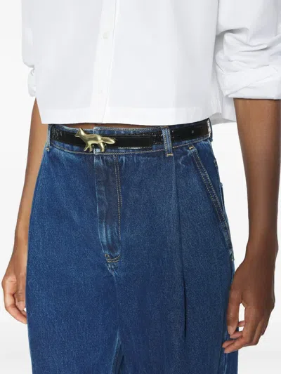 Maison Kitsuné Profile Fox Croc-embossed Leather Belt In Black