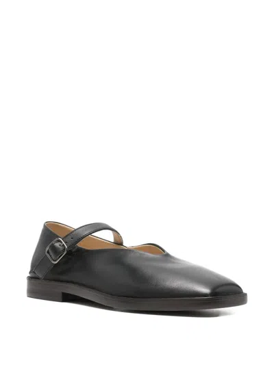 Lemaire Black Calf Leather Ballerina Shoes With Off-center Vamp In Black