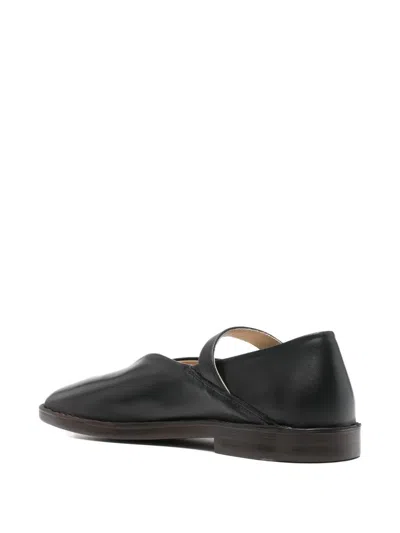 Lemaire Black Calf Leather Ballerina Shoes With Off-center Vamp In Black