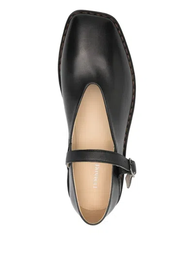 Lemaire Black Calf Leather Ballerina Shoes With Off-center Vamp In Black