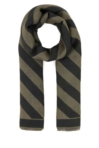 Fendi Men Embroidered Wool And Linen Scarf In Brown