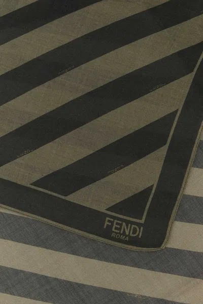 Fendi Men Embroidered Wool And Linen Scarf In Brown