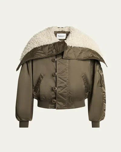Isabel Marant Étoile Elisa Hooded Sateen Bomber Jacket In Green