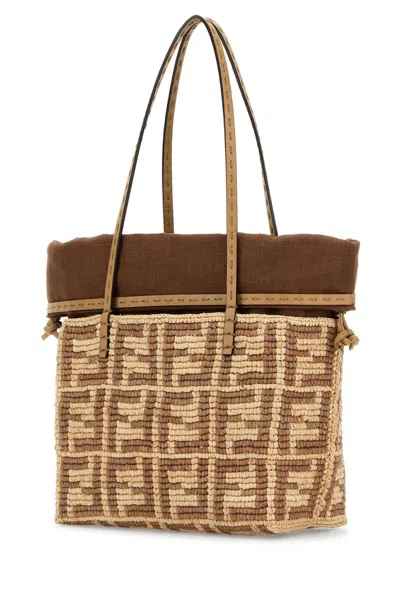 Fendi Women Embroidered Straw Small Roll Shopping Bag In Multi