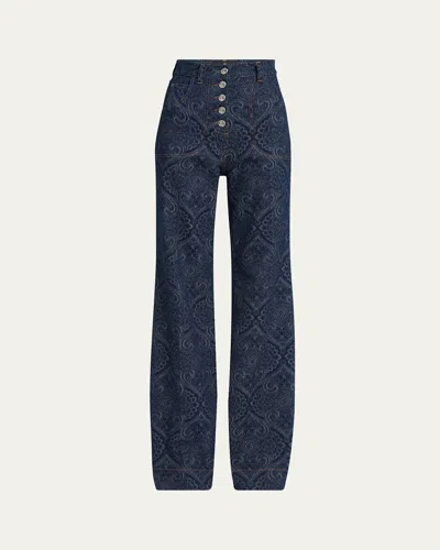 Etro Paisley-print Flare Jeans In Blue