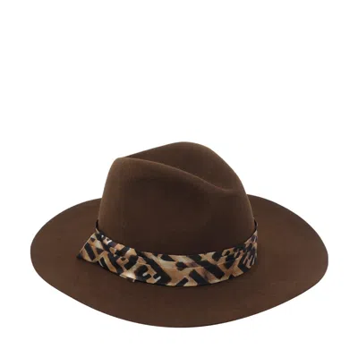 Fendi Stylish Wide Brim Hat With Animal Print In Brown