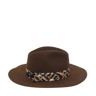 Fendi Stylish Wide Brim Hat With Animal Print In Brown