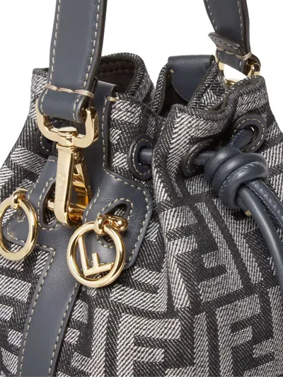 Fendi Women Mini Denim Effect Ff Jacquard Mon Tresor Bucket Bag In Multi