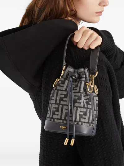 Fendi Women Mini Denim Effect Ff Jacquard Mon Tresor Bucket Bag In Multi