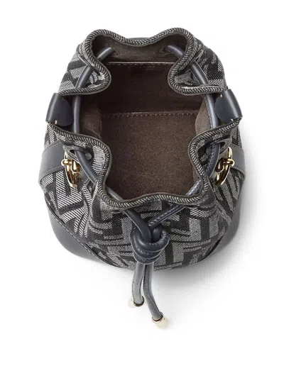 Fendi Women Mini Denim Effect Ff Jacquard Mon Tresor Bucket Bag In Multi