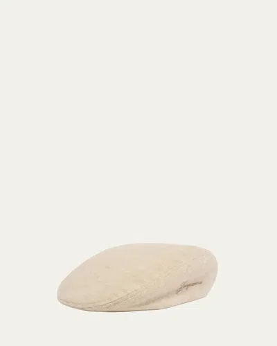 Jacquemus Beige Embroidered Flat Beret Hat In Neutral