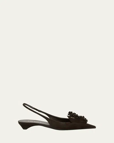 Prada Suede Flower Slingback Pumps In Multi