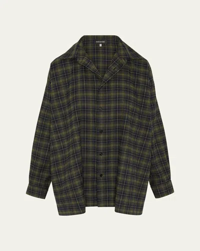 Eskandar Wide Longer-back Double Stand-collar Shirt Jacket (long Length) In Green