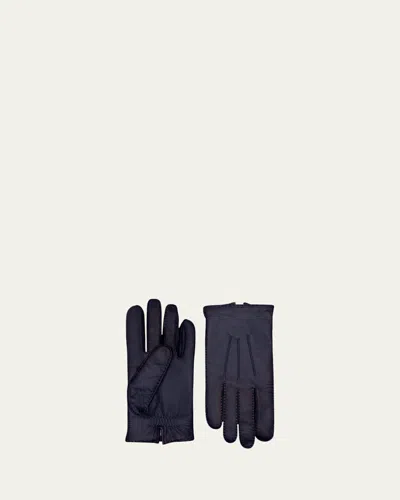 Agnelle Men's Patina Leather Gloves In Black