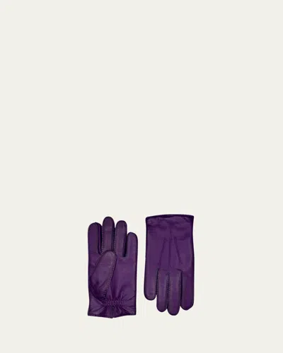 Agnelle Men's Patina Leather Gloves In Purple