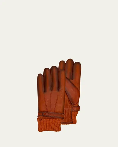 Agnelle Men's Darius Cashmere-lined Leather Gloves In Brown