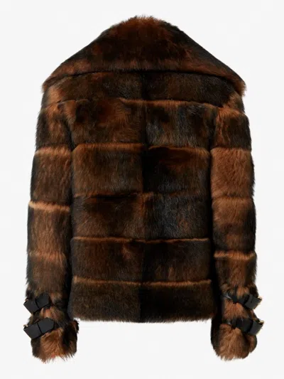 Fendi Women Color Pequin Motif Fur Aviator Jacket In Multi