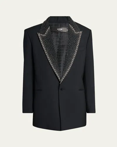 Amiri Crystal Embellished Lapel Single Breasted Blazer In Black