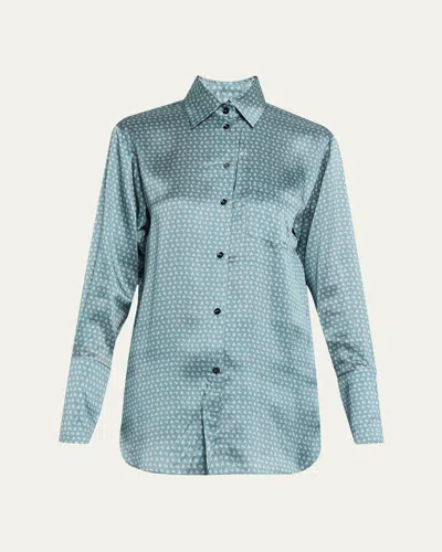 Kiki De Montparnasse Moi Et Toi Silk Button-front Nightshirt In Blue