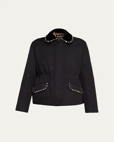 Dolce & Gabbana Crystal Velvet-collar Nylon Barn Jacket In Brown