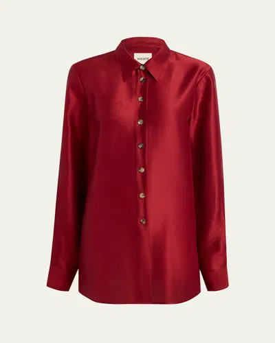 Khaite Auryn Button-down Twill Top In Red