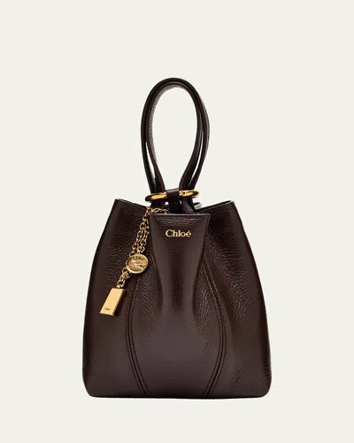 Chloé Spin Mini Tote Bag In Grained Calfskin In Brown