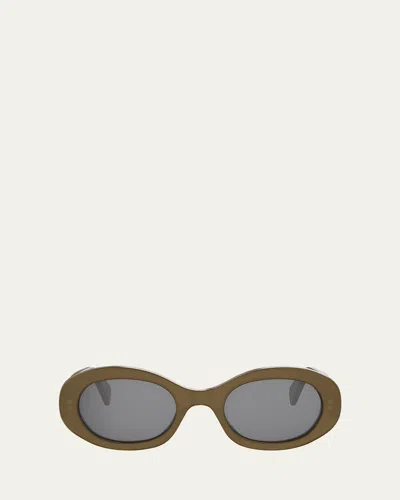 Celine Cl40194u Triomphe 96a Verde Oliva Sunglasses In Brown