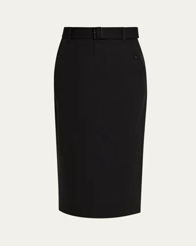 Vince Belted Midi Pencil Skirt In Black