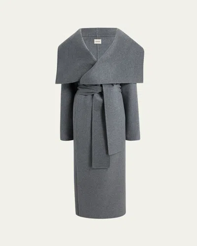 Khaite Levitt Cashmere Wrap Coat In Gray