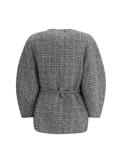 Fendi Women Blouson Jacket In Wool And Cotton Tweed With A Check Pattern In Gray