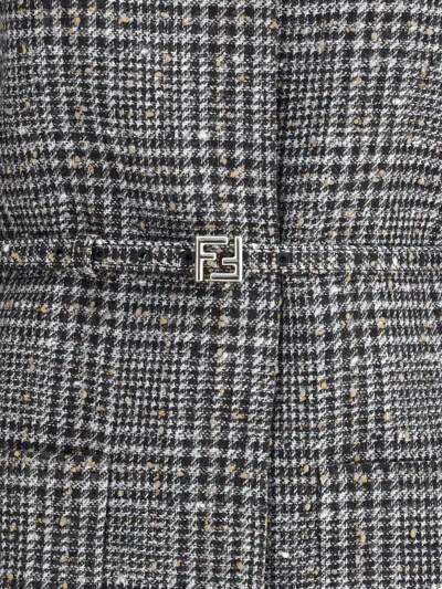 Fendi Women Blouson Jacket In Wool And Cotton Tweed With A Check Pattern In Gray
