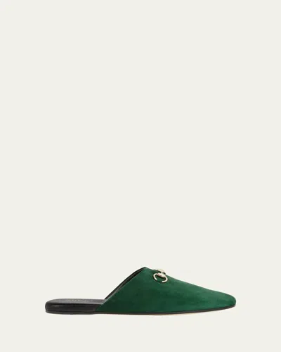 Gucci Suede Leather Sabot With Horsebit In Green