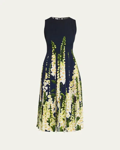 Oscar De La Renta Sleeveless Degrade Foxglove Pleated Midi Dress In Multi
