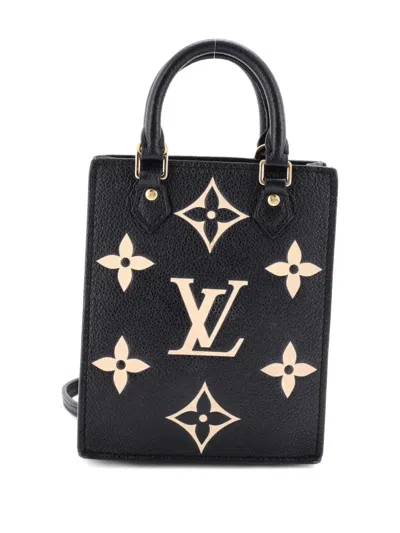 Pre-owned Louis Vuitton Petit Sac Plat Bag Bicolor Monogram Empreinte Giant Crossbody Bag In Black