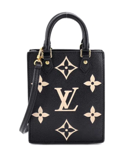 Pre-owned Louis Vuitton Petit Sac Plat Bag Bicolor Monogram Empreinte Giant Crossbody Bag In Black