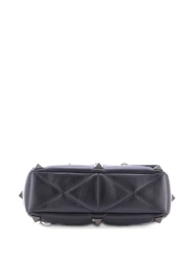 Pre-owned Valentino Garavani Roman Stud Flap Bag Quilted Leather Large Crossbody Bag In Black