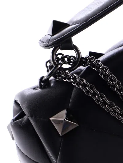 Pre-owned Valentino Garavani Roman Stud Flap Bag Quilted Leather Large Crossbody Bag In Black