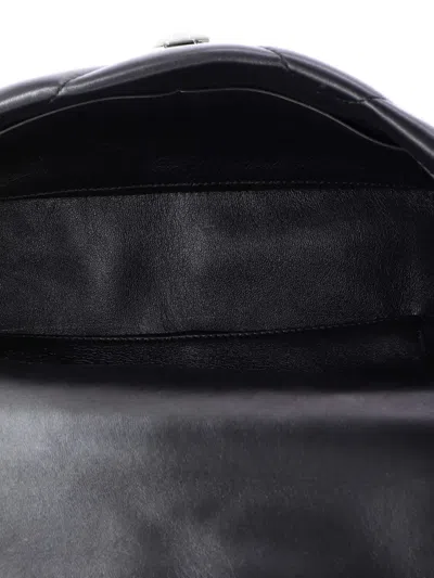 Pre-owned Valentino Garavani Roman Stud Flap Bag Quilted Leather Large Crossbody Bag In Black