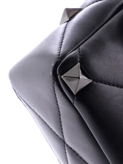 Pre-owned Valentino Garavani Roman Stud Flap Bag Quilted Leather Large Crossbody Bag In Black